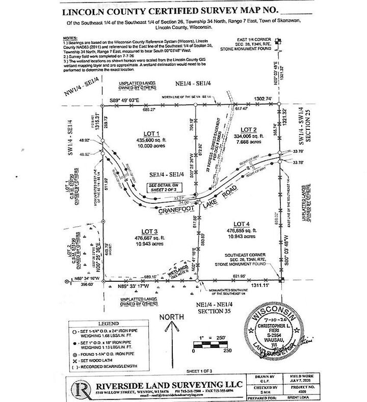 Property Photo:  Lot 1 Crane Foot Lake Rd  WI 54435 