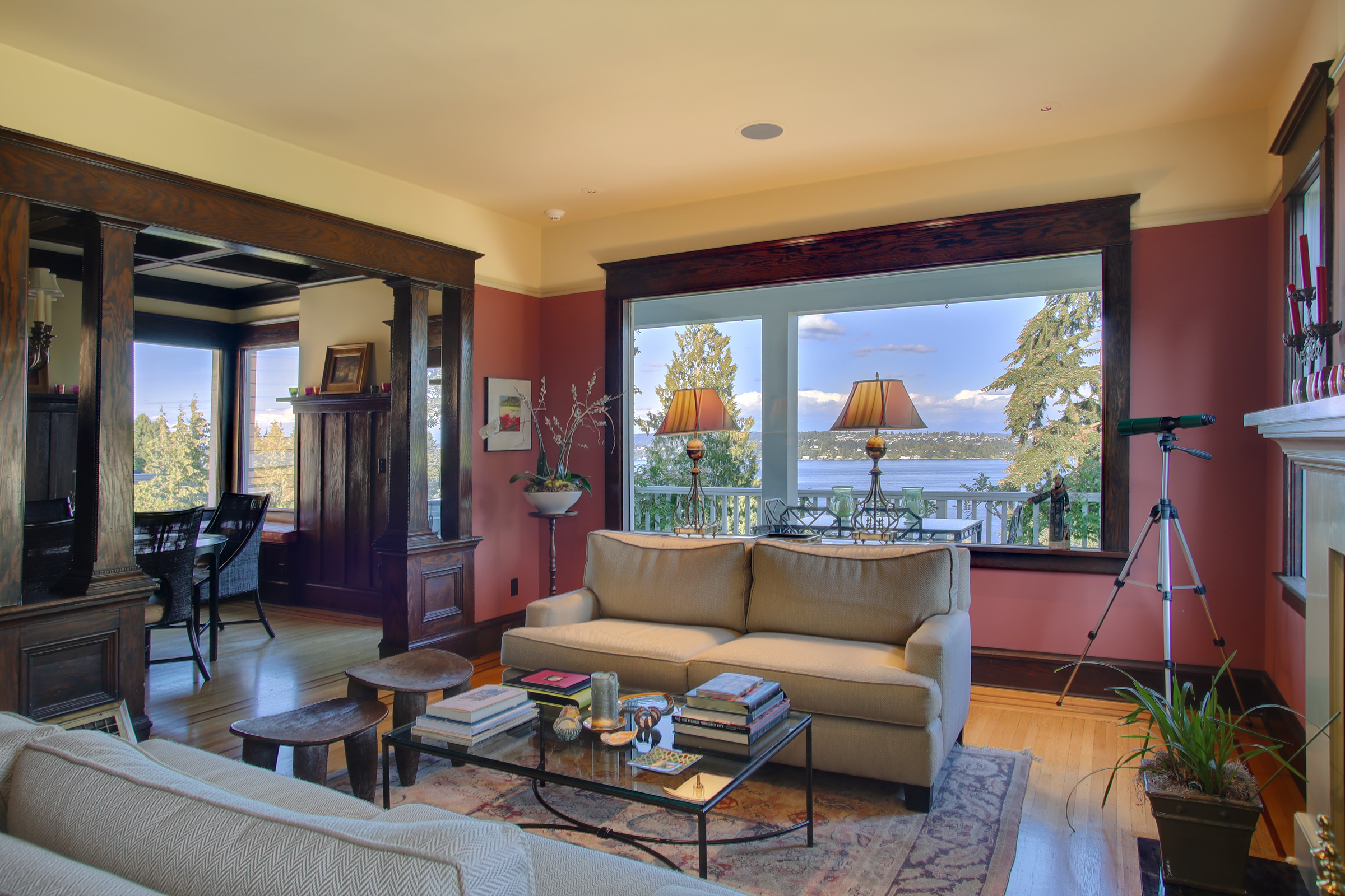 Property Photo: Elegant living room with fireplace & views 1526 38th Ave  WA 98122 